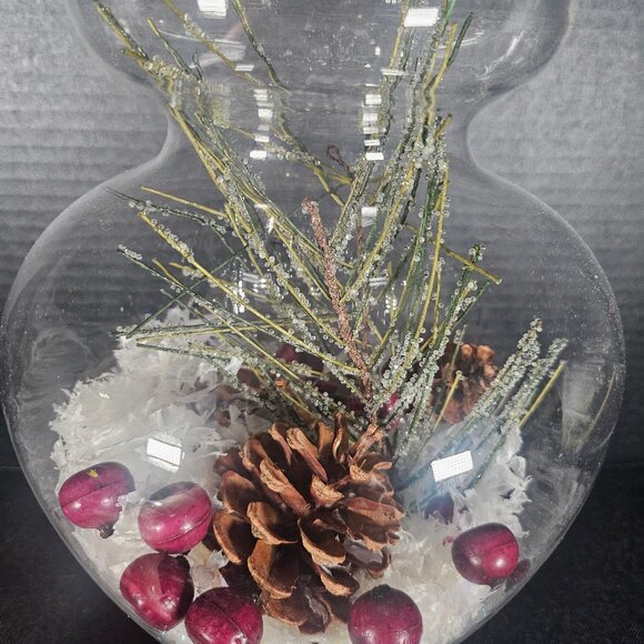 Elements Large Clear Apothecary Glass Jar With Faux Snow Pine Cones Berries - Picture 5 of 10